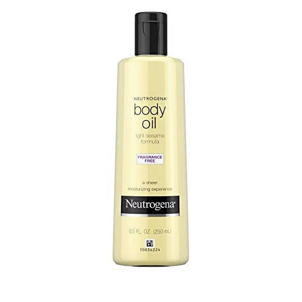 Fragrance-Free Lightweight Body Oil for Dry Skin, Sheer Moisturizer in Light Sesame Formula, 8.5 Fl Oz