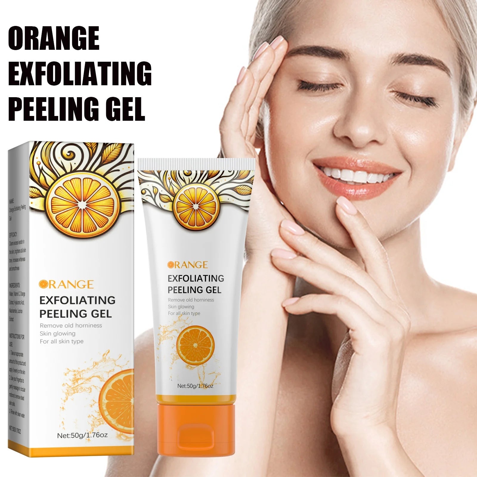 Orange Exfoliating Gel Face and Body Exfoliating Scrub Gel Deep Cleansing Moisturizing Facial Exfoliator 50Ml