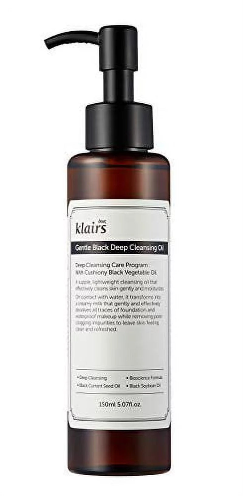 [KLAIRS] Gentle Black Deep Cleansing Oil,Make up Cleansing Oil, Cleanser, 150Ml, 5.07Oz