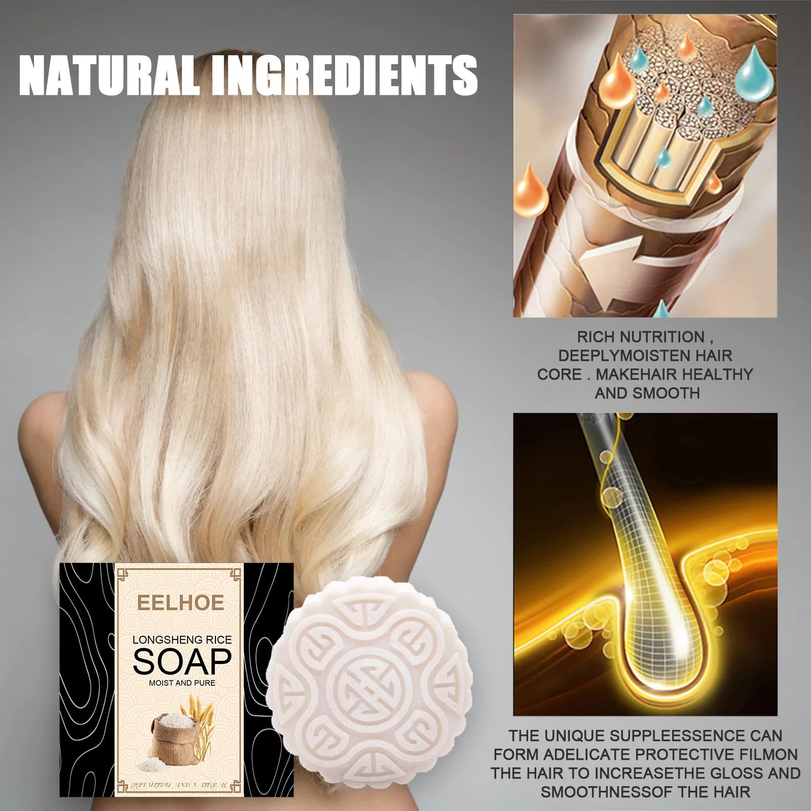 Rice Soap, Anti-Hair Loss Rice Shampoo Bar, Rice Water Shampoo and Conditioner Hair Loss Treatment Oil Control Shampoo Soap for Hair Growth