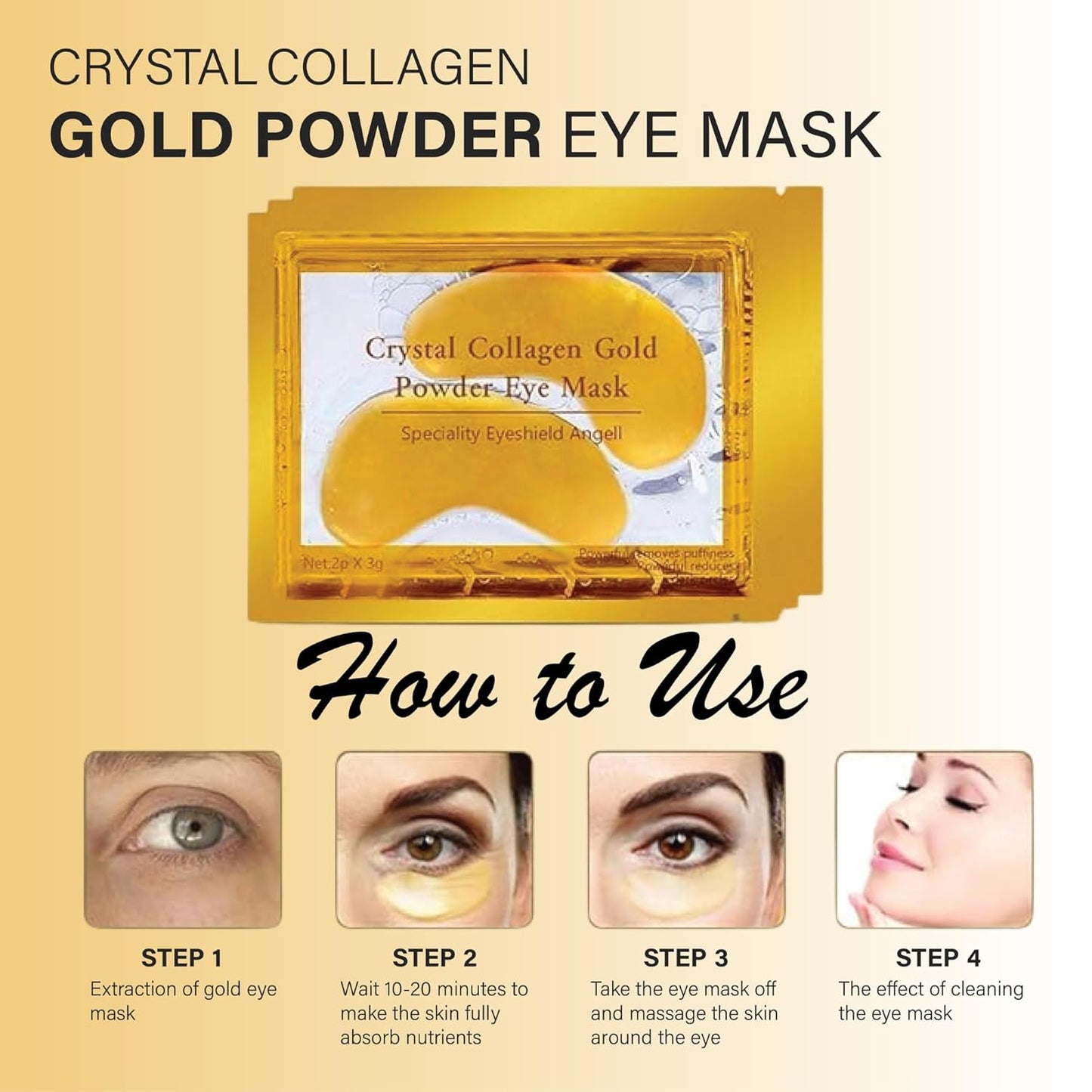 10 Gold Under Eye Patches - 24k Collagen Powder Gold Eye Mask, Under Eye Patches for Dark Circles & Puffy Eyes Treatment Eye Gel Pads to Reduce Eyebags & Lifts Your Skin Anti Aging Gel Eye Mask