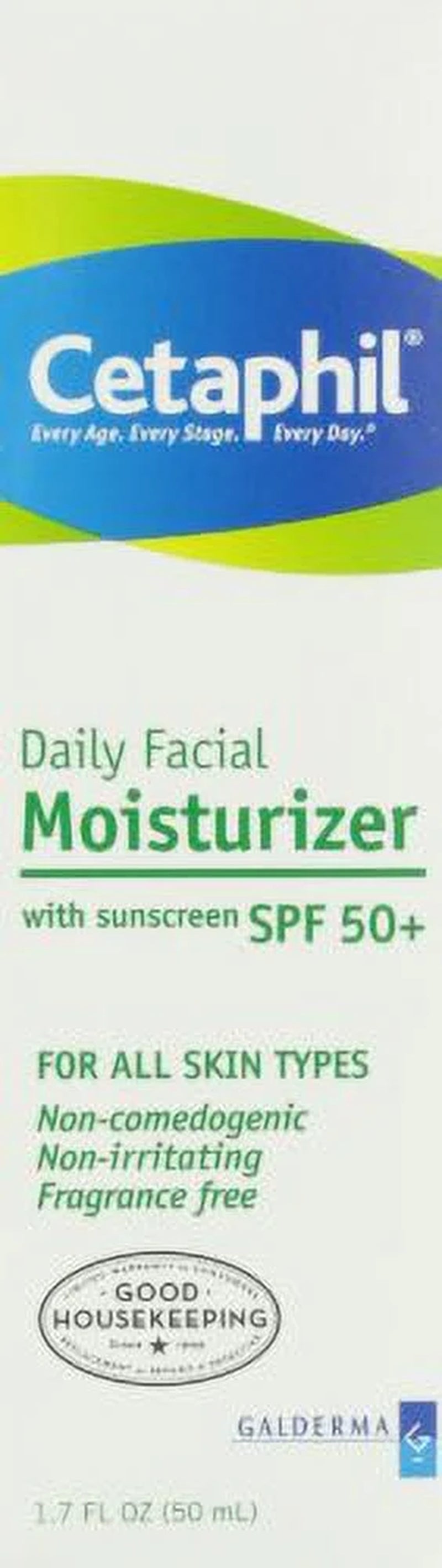 Daily Facial Moisturizer SPF 50, Gentle Facial Moisturizer for Dry to Normal Skin Types, No Added Fragrance, (Packaging May Vary), 1.7 Fl Oz (Pack of 2)