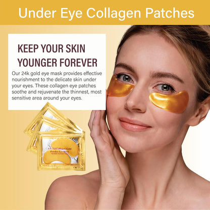 10 Gold Under Eye Patches - 24k Collagen Powder Gold Eye Mask, Under Eye Patches for Dark Circles & Puffy Eyes Treatment Eye Gel Pads to Reduce Eyebags & Lifts Your Skin Anti Aging Gel Eye Mask