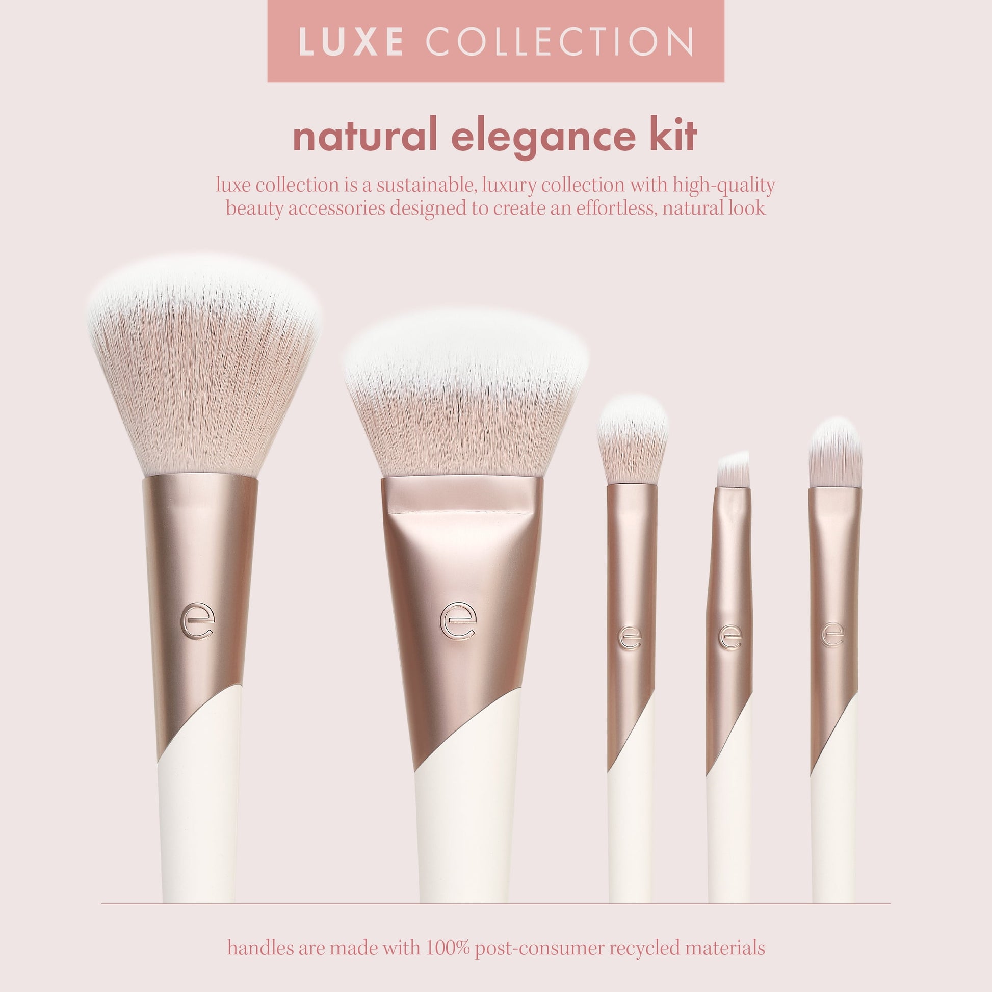 Luxe Natural Makeup Brush Set, for Face, Cheek, and Eye Makeup, 5 Piece Set