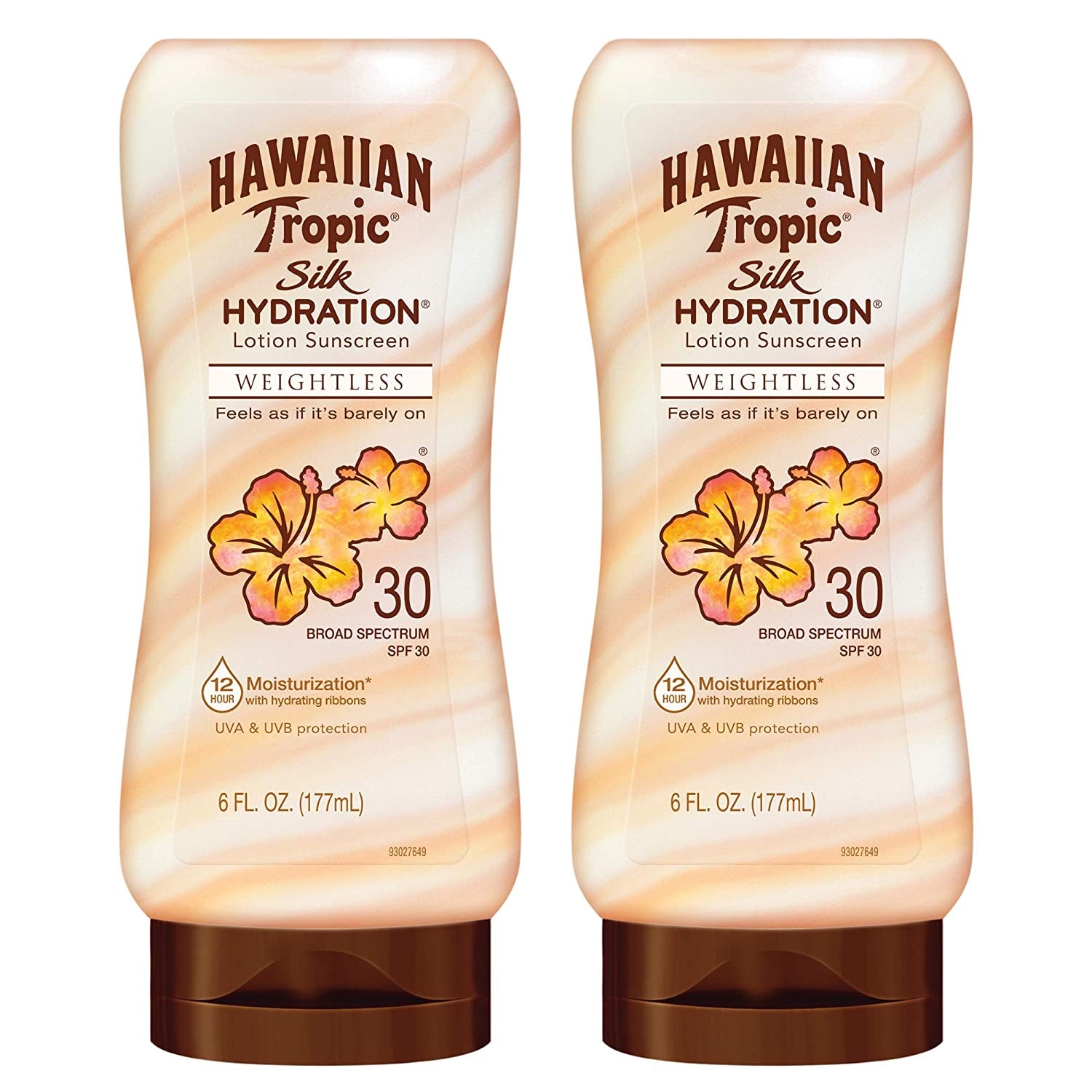 Hawaiian Tropic Weightless Hydration Lotion Sunscreen SPF 30, 6Oz Twin Pack | Oil Free Sunscreen, Hawaiian Tropic Sunscreen SPF 30, Oxybenzone Free Sunscreen, Body Sunscreen Pack, 6Oz Each