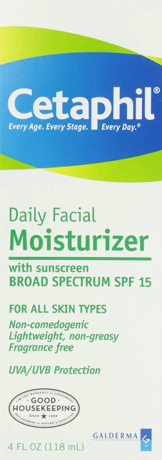 Daily Facial Moisturizer SPF 15 , 4 Fl Oz , Gentle Facial Moisturizer for Dry to Normal Skin Types , No Added Fragrance , Dermatologist Recommended Brand, Pack of 2, (Packaging May