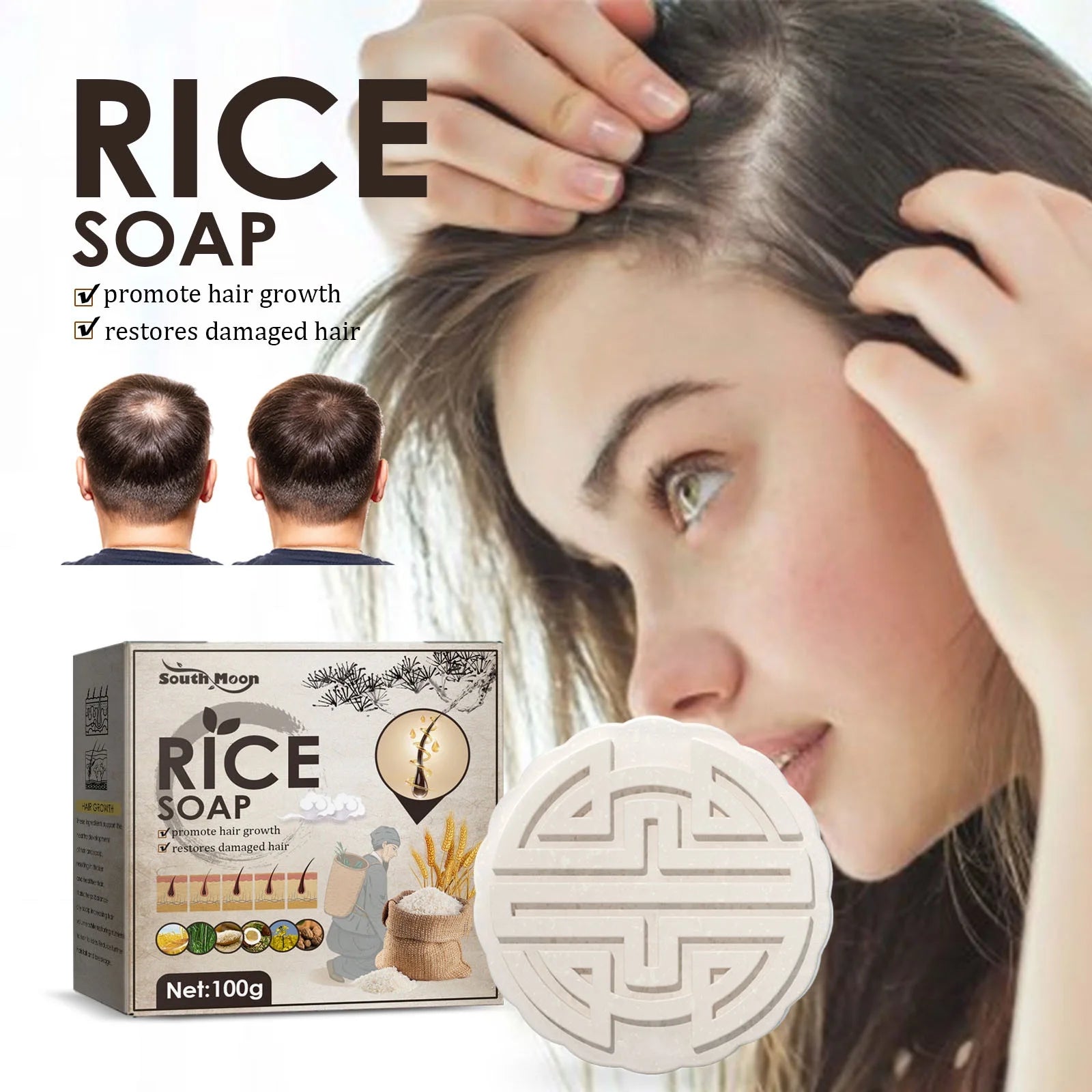 Anti-Hair Loss Rice Shampoo Bar Rice Water Shampoo and Conditioner for Hair Hair Loss Oil Control Shampoo Soap