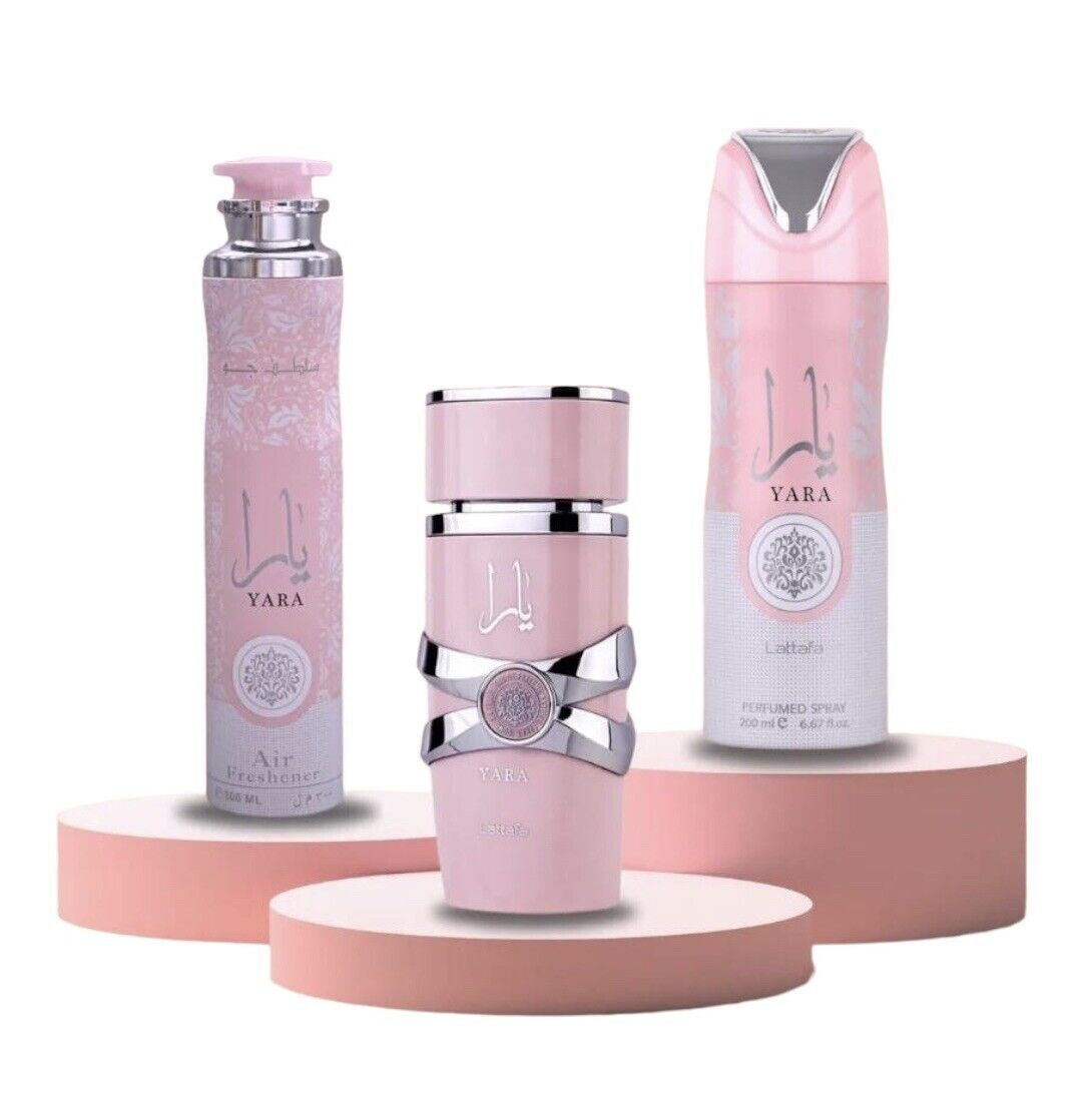 Lattafa YARA Set Combo Pack: Perfume + Air Freshener + Body Spray🥇Super Value🥇