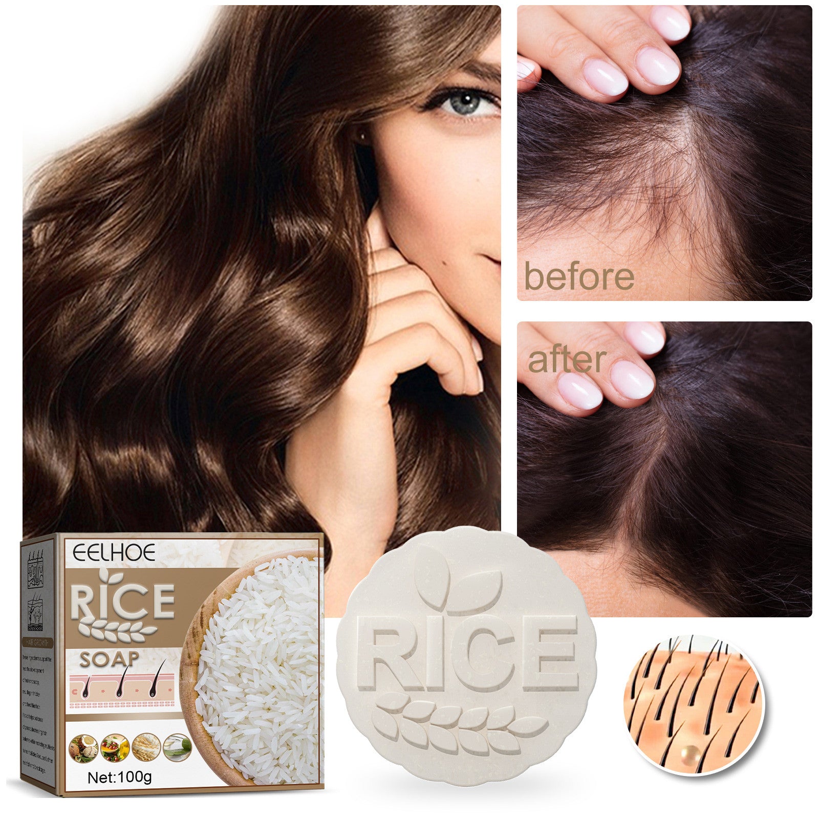 Anti-Hair Loss Rice Shampoo Bar Rice Water Shampoo and Conditioner for Hair Hair Loss Oil Control Shampoo Soap