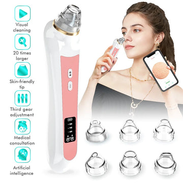 Blackhead Remover Vacuum, 5 Modes Pimple Extractor Tools with Camera, Acne Comedone Extractions Tool Kit, USB Rechargeable Pore Vacuum for Face