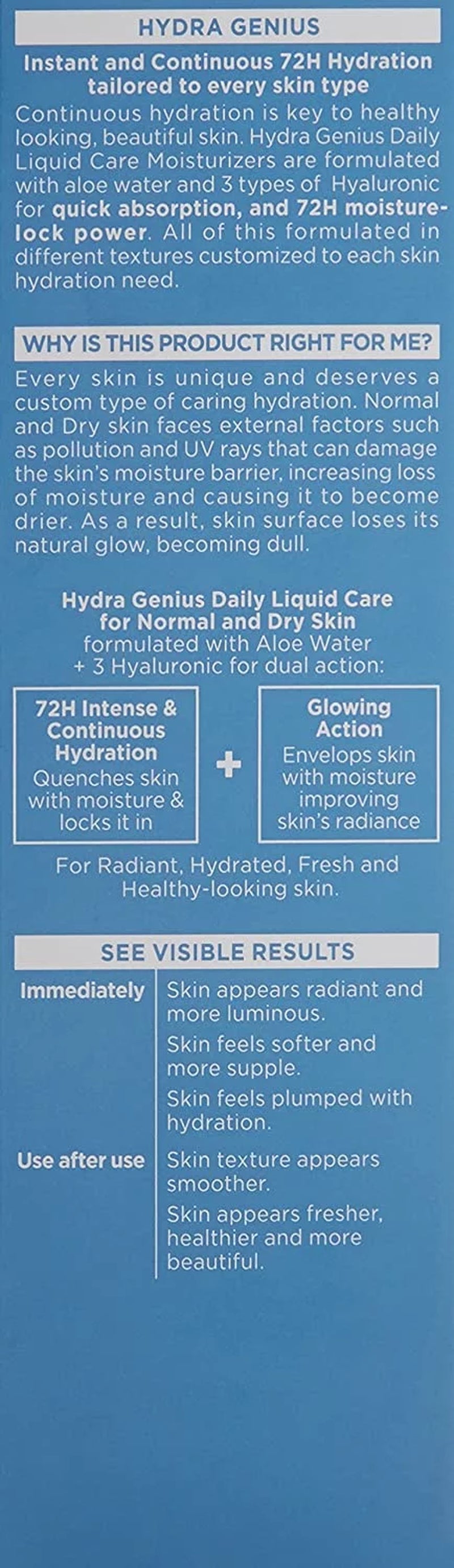 Skincare Hydra Genius Daily Liquid Care Oil-Free Face Moisturizer for Normal to Dry Skin, Hyaluronic Acid Moisturizer for Face with Aloe Water and Hyaluronic Acid, 3.04 Fl. Oz.